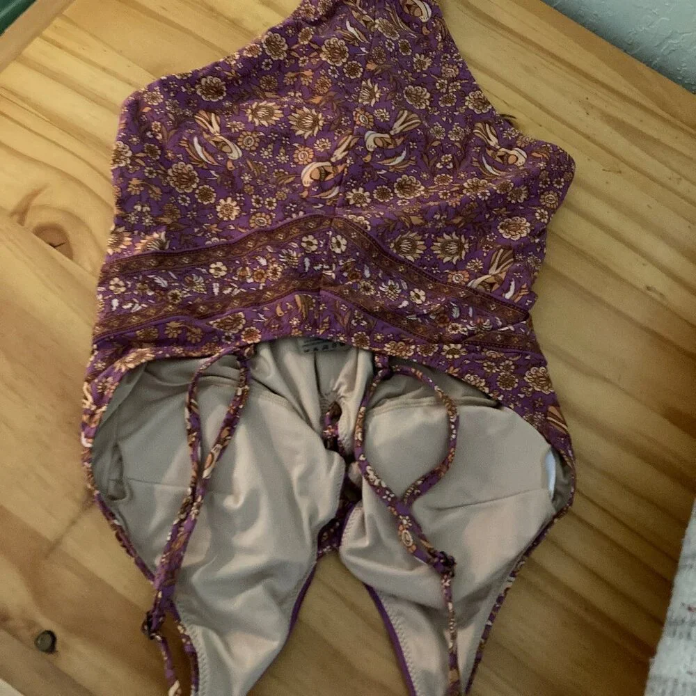 Spell & The Gypsy Gypset Boho Lace Up Plum One Piece Swimsuit Size XS - Picture 3 of 8